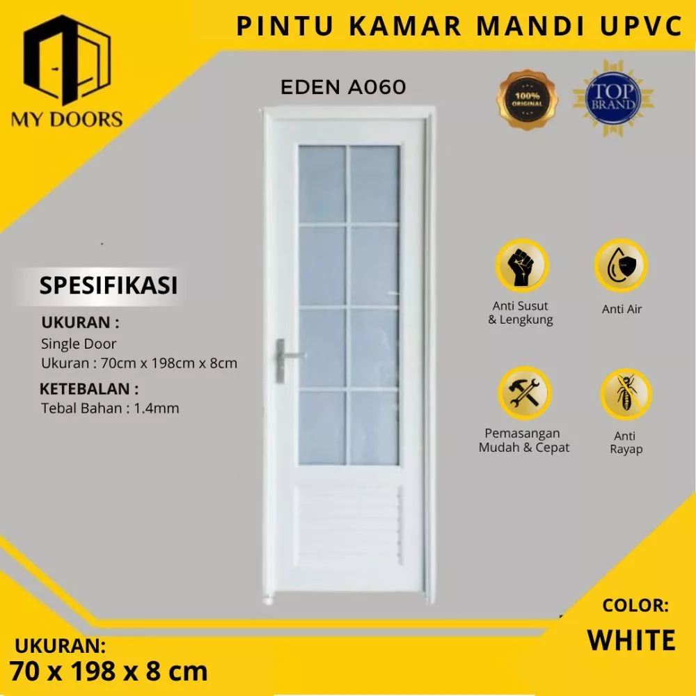 Pintu Kamar Mandi UPVC Eden 70x198 Lengkap